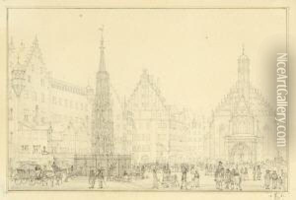 Nurnberg - Blick Auf Den Hauptmarkt. Oil Painting - Ludwig Lange