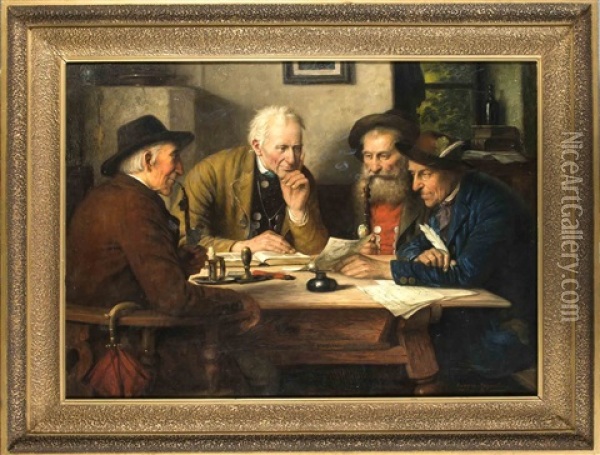 'der Kontrakt' Oil Painting - Josef Wagner-Hohenberg