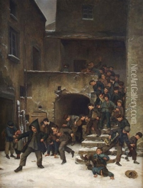 Boys Going Out Of School Oil Painting - Pierre Edouard Frere