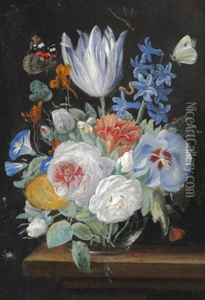 Still Life With Flowers And Insects Oil Painting - Jan van Kessel the Elder