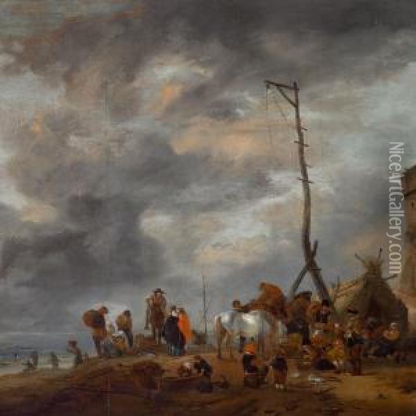 Figures On The Beach Oil Painting - Pieter Wouwermans or Wouwerman
