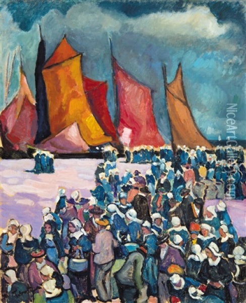 Scene In The Harbour Oil Painting - Erno Tibor