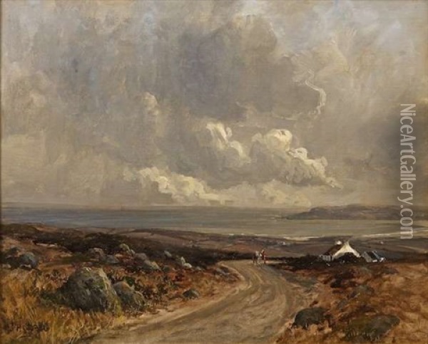 Horse And Cart On A Roadway In A Donegal Coastal Landscape Oil Painting - James Humbert Craig