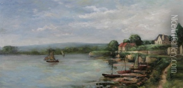 Boats On A River Oil Painting - Leonce Pelletier