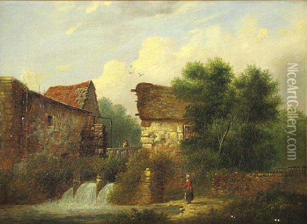A Rural Mill Oil Painting - Patrick, Peter Nasmyth