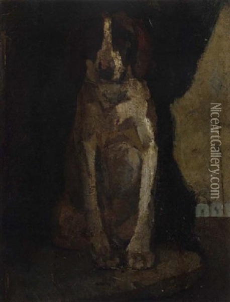 A Seated Dog Oil Painting - Herman Kruyder