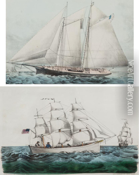 The Miniature Ship Red, White And Blue Oil Painting - Currier & Ives Publishers
