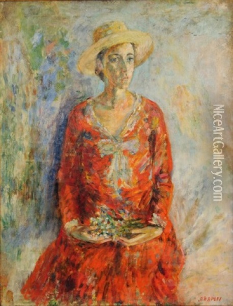 Portrait De Jeune Femme Au Chapeau Oil Painting - Alexis Paul Arapov