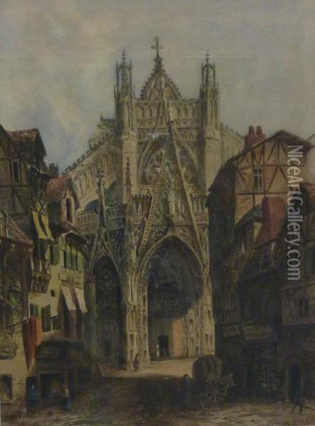 Continental Cathedral Oil Painting - Thomas Richard Coleman Dibdin