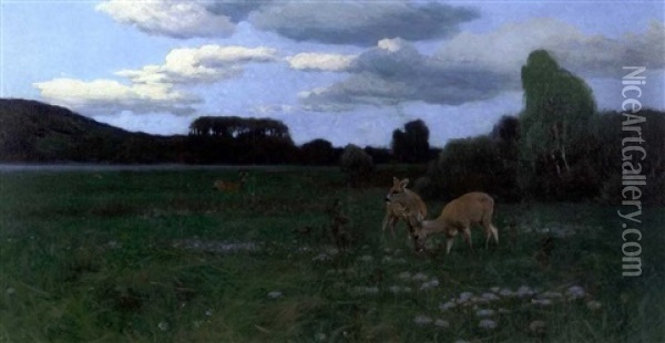 Summer Evening Oil Painting - Wilhelm Friedrich Kuhnert