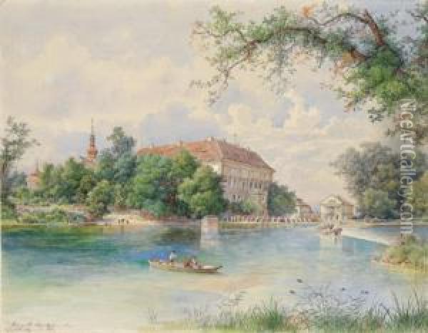 Ein Schloss An Der Elbe Betitelt Oil Painting - Heinrich Carl Schubert