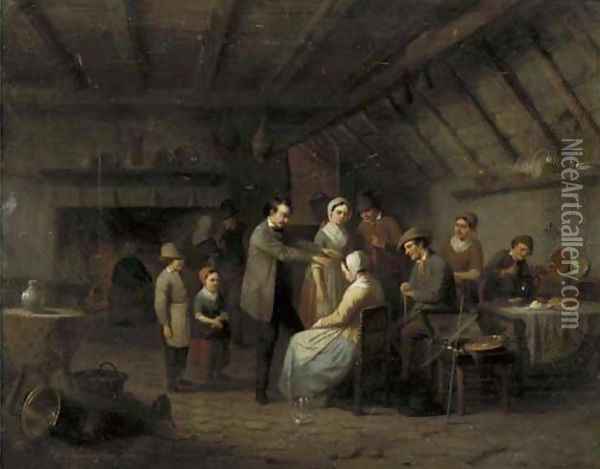 Le magnetiseur treating a patient in a tavern Oil Painting - Charles Venneman
