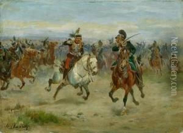 Kavallerie Im Schlachtengetummel Oil Painting - Henri-Louis Dupray