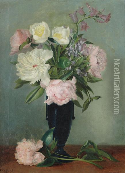 Still Life With Flower Vase Oil Painting - Antoine Cattaert