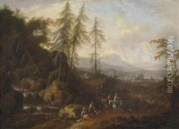 Mountainous Landscape With Travellers Oil Painting - Maximilian Joseph Schinnagl