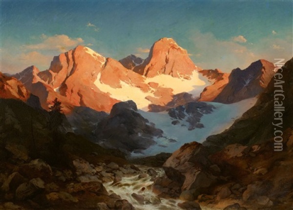 Alpenglow Oil Painting - Oswald Achenbach