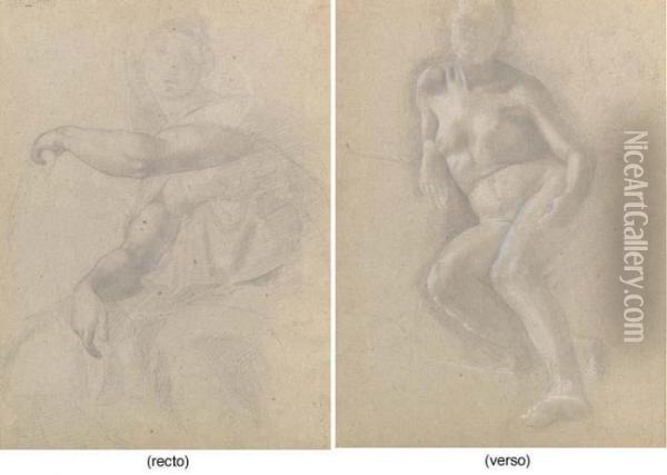 Etude D'apres La Sybille De Michelangelo ; And Etude De Nu Oil Painting - Edgar Degas