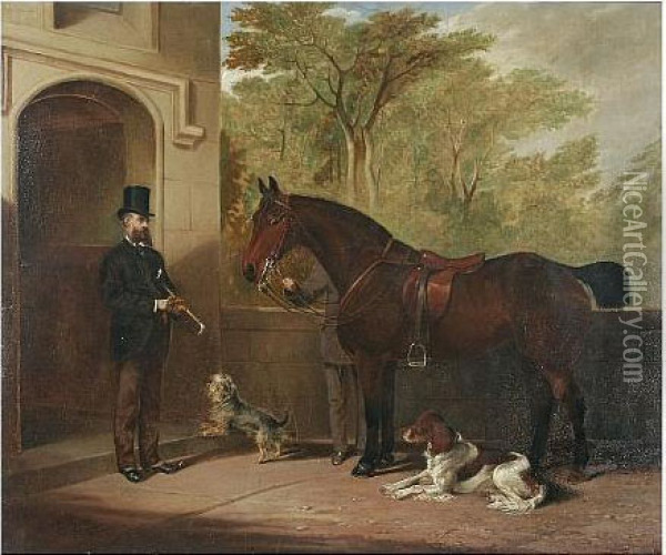 Bob - A Favourite Hunter, And Rock - A Setter, The Property Of Mr Irving Oil Painting - Edward Lloyd