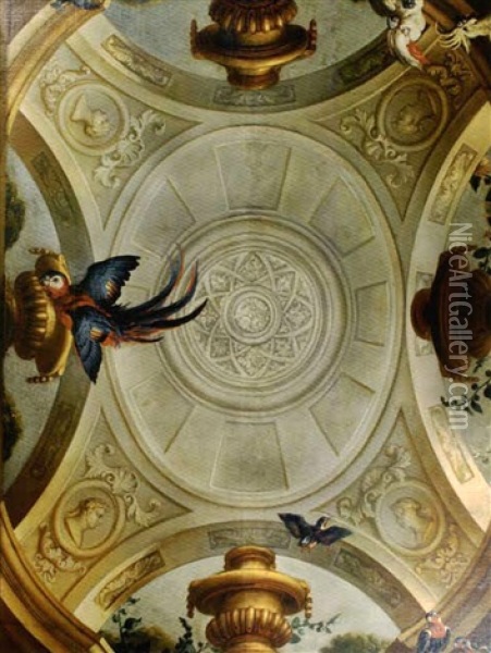 Plafond Aux Perroquets Et Aux Oiseaux Oil Painting - Pierre Nicolas Huilliot