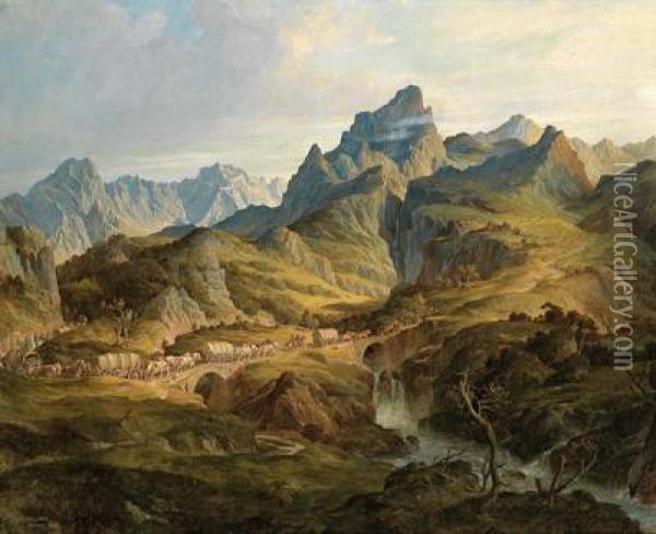 Wagenzug Im Gebirge Oil Painting - Max Fuhrmann