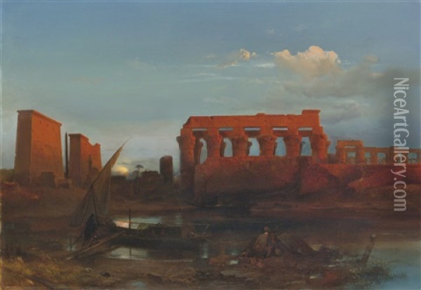 Vue Du Temple De Louxor Oil Painting - Albrecht Michael Jacob Jacobs