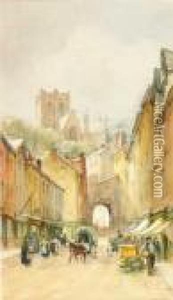 Market Day In A Cathedral Town Oil Painting - William Bingham McGuinness