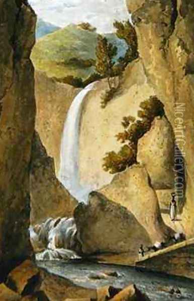 Waterfall on the Windward Road near Kingston from A Picturesque Tour of the Island of Jamaica Oil Painting - James Hakewill
