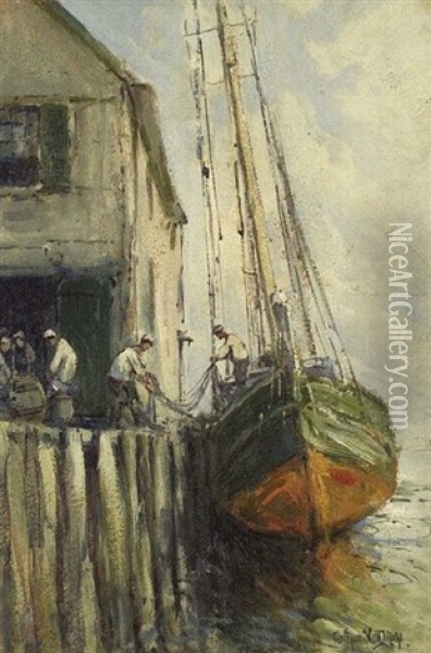 Unloading The Boat Oil Painting - Arthur Vidal Diehl
