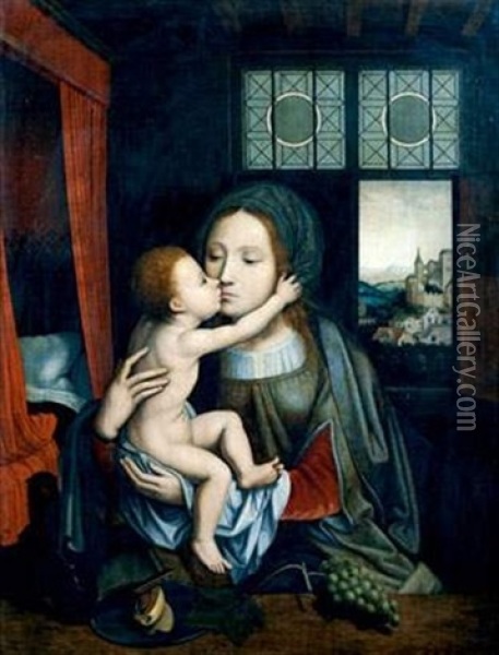 La Vierge Tenant L'enfant Jesus Dans Ses Bras Oil Painting - Quentin Massys the Elder