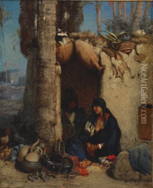 Arab Women Resting In A Doorway Oil Painting - Wilhelm (Karl) Gentz