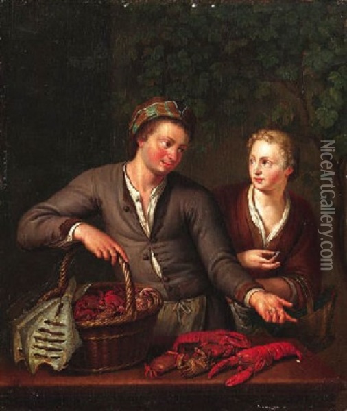 Der Fisch - Und Krebshandler Oil Painting - Willem van Mieris