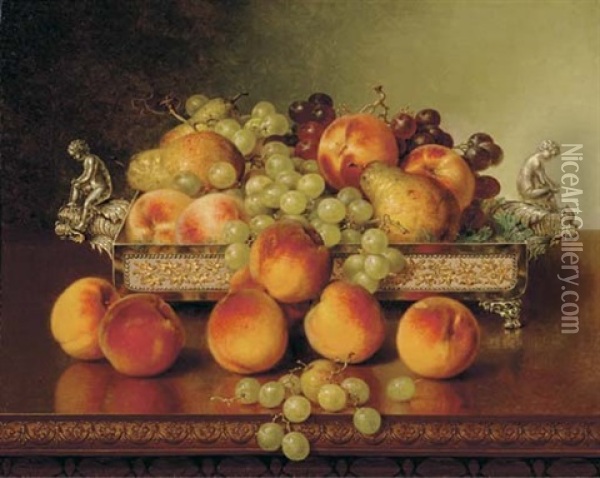 Still Life With Peaches And Silver Dish Oil Painting - Robert Spear Dunning