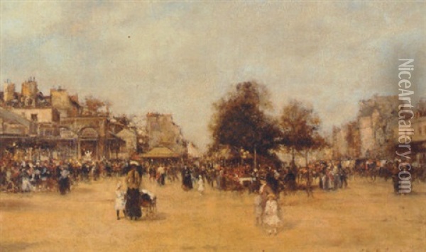 A Parisian Boulevard Oil Painting -  Marcel-Lenoir (Jules Oury)