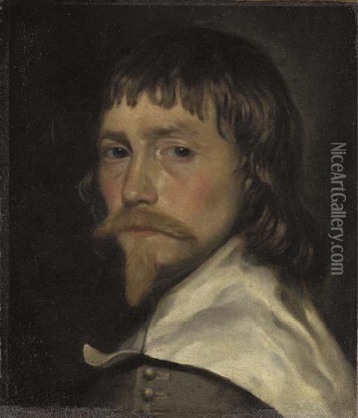 Portrait Of A Gentleman Said To 
Be Sir Richard Sutton, Bt, Bust-length, In A Grey Doublet And White Lawn
 Collar Oil Painting - Sir Anthony Van Dyck