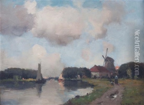 Landscape With Windmill Oil Painting - Gustav Wolff