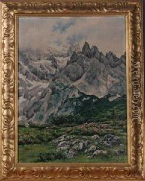 Bluhende Almwiese Und Gletschergebiet Oil Painting - Jan Trentan-Havlicek