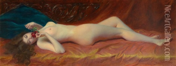 Reclining Nude With Rose Oil Painting - Paul Baudry