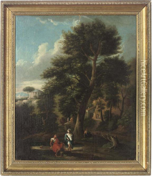 Figures In A Classical Landscape Oil Painting - Jan Frans Van Bloemen (Orizzonte)
