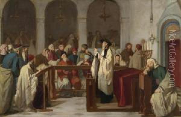 In The Synagogue Oil Painting - Edouard Moyse