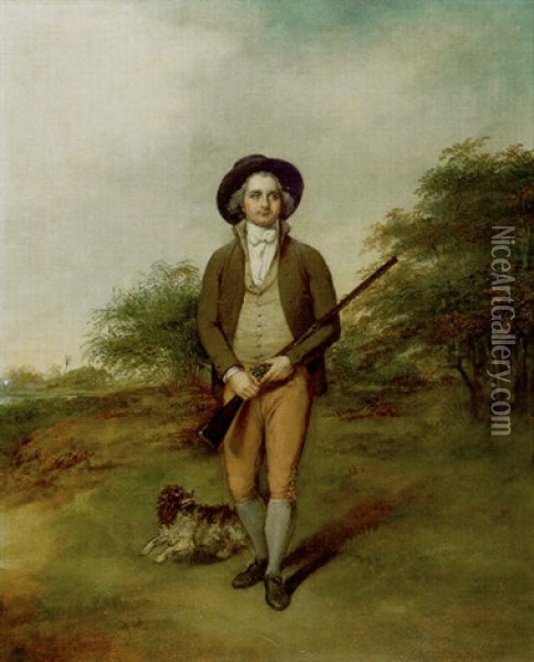 A Gentleman Out Shooting With A Spaniel Oil Painting - Arthur Devis