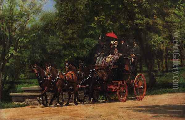 A May Morning in the Park (The Fairman Rogers Four-in-Hand) 1879-80 Oil Painting - Thomas Cowperthwait Eakins