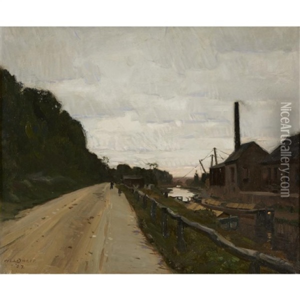Road By The Canal Oil Painting - William Langson Lathrop