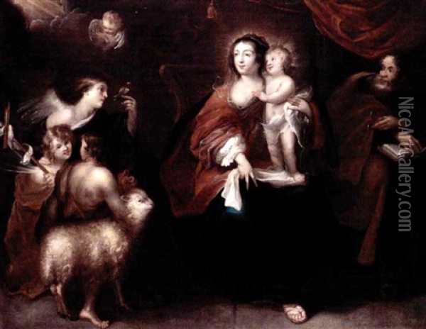 The Holy Family With St. John The Baptist And Angels Oil Painting - Jan Cossiers