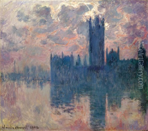 Le Parlement, Soleil Couchant Oil Painting - Claude Monet