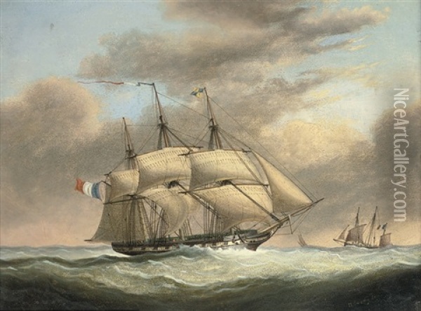 A French Frigate In A Stiff Breeze Offshore Oil Painting - Nicholas Matthew Condy