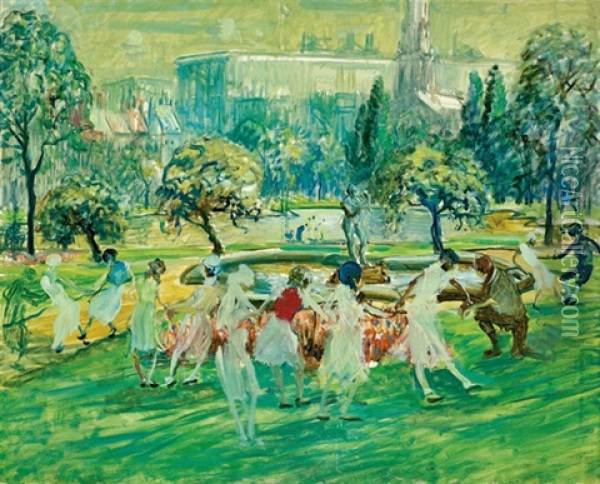 Summer In The City; In The Park (2 Works) Oil Painting - Arthur Clifton Goodwin