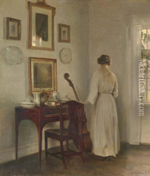 Woman In An Interior Oil Painting - Carl Vilhelm Holsoe