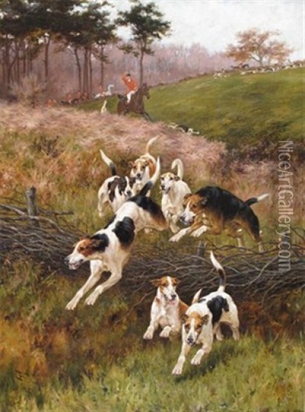 Hounds On The Scent (pair) Oil Painting - Thomas Blinks