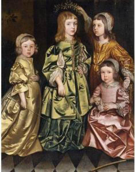 Portrait Of Four Children Oil Painting - Gerard Soest
