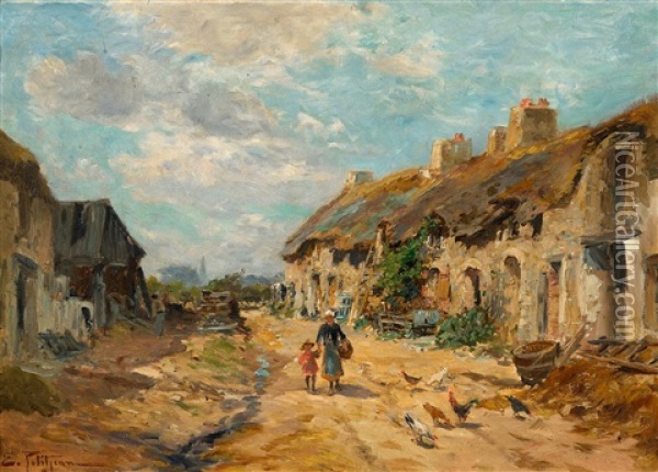 Auf Einer Dorfstrase In Sudfrankreich Oil Painting - Edmond Marie Petitjean
